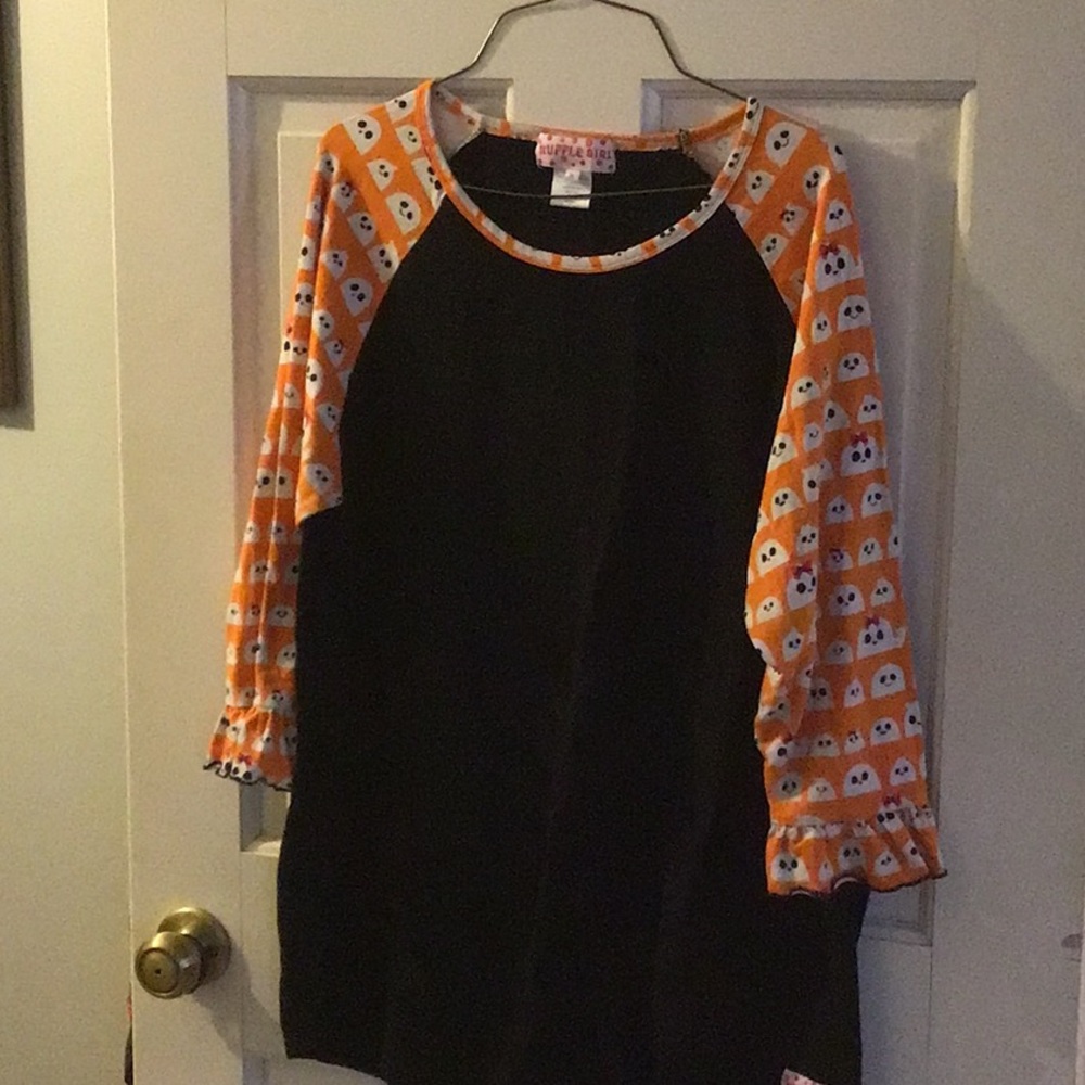 Cute Halloween Ruffle girl womens raglan top